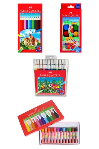 Kuru Boya Set 12'li, Paste Boya Set 12'li, Keçeli Kalem 12'li, Suluboya 12'li Okul Set ürün görseli 1