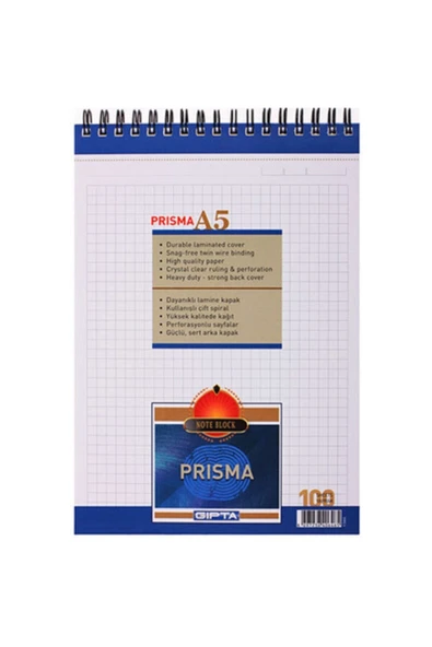 A5 Bloknot Prisma Spiralli Karton Kapak Kareli 100 Yaprak 3-1380000-2181 (6 Lı Paket) ürün görseli 1