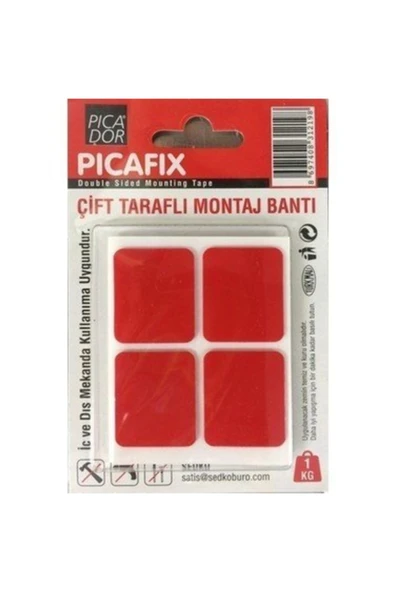 Pıcador Çift Taraflı Montaj Bandı Kare Kırmızı ürün görseli 1