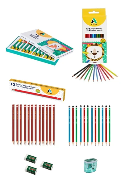 Adel Kuru Boya Karton Kutu Tam Boy 12 Renk Adel Pastel Boya 12 Renk Boyama Seti Kırmızı Boya Kalemi ürün görseli 1