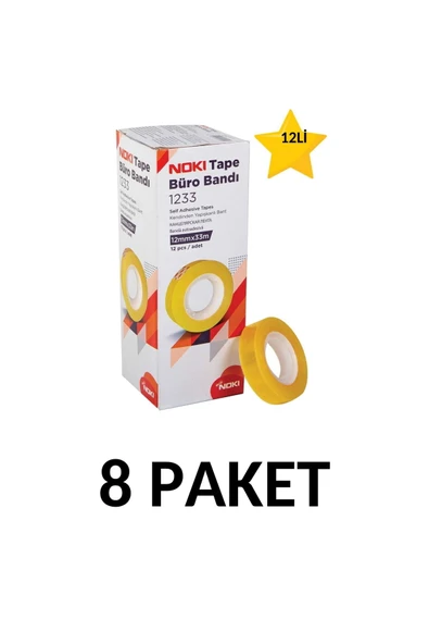 8 Paket (96 Adet) 12mmx33m Şeffaf Büro Bandı Para Bandı ürün görseli 1