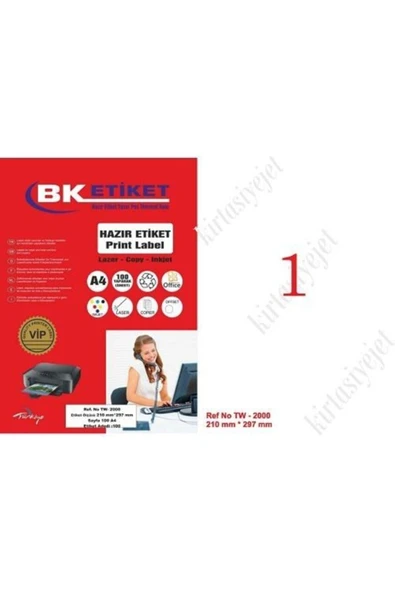 Tw-2000 Ebat 297 X 210 Mm Lazer Etiket A4 Sayfada 1 Etiket ürün görseli 1