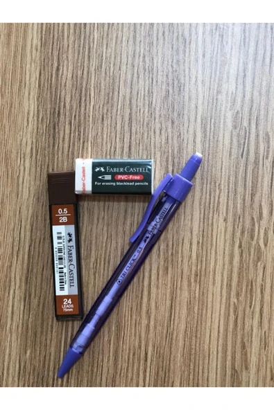Tri Click 0.5mm Uçlu Kalem-silgi-uç Seti Mor ürün görseli 1