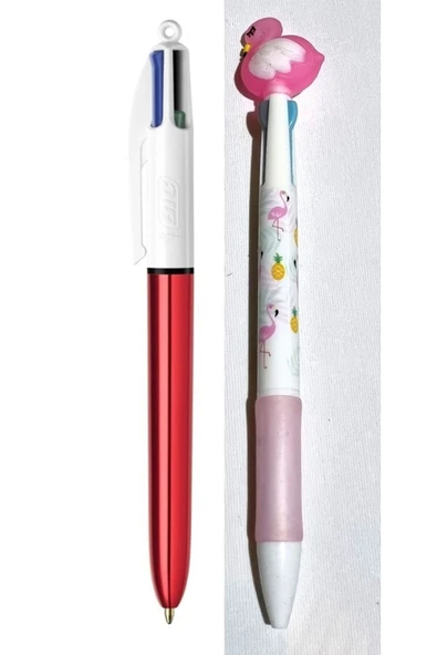 4 Colours Shine 4 Renk Kırmızı Gövde & Kuğulu 3 Renk Tükenmez Kalem ürün görseli 1