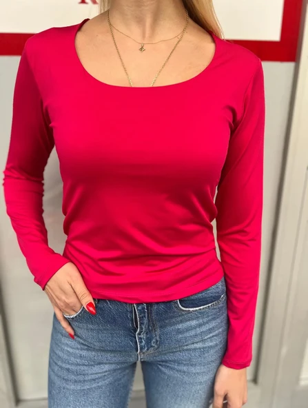 Kadın Modern Stil Micro Kare Yaka Fuşya Body ürün görseli 1