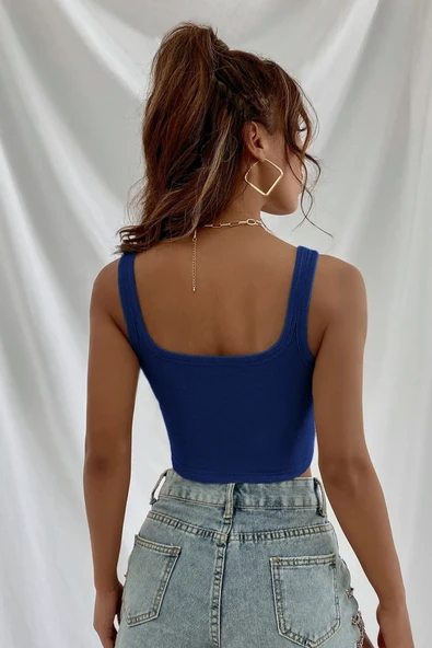 Kadın Modern Stil Lacivert Kalın Askılı Crop Top Büstiyer ürün görseli 1