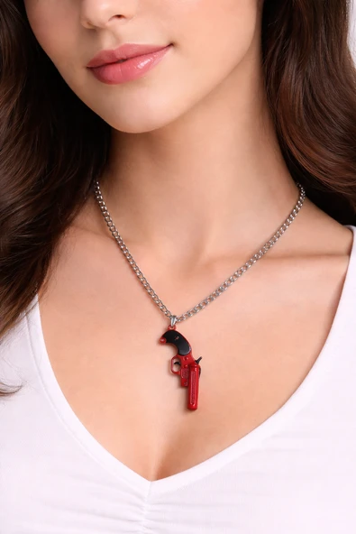PUBG Figürlü Tasarım Kolye Kırmızı Siyah Unisex 60 cm Metal Zincir ürün görseli 1