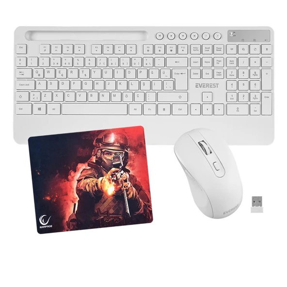 Everest KM-9676 Beyaz Klavye + Mouse + Rampage 300350 35*25cm Mousepad 3lü Set ürün görseli 1