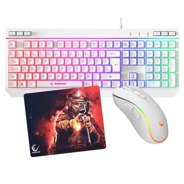 Rampage KM-R57 Seraphic BEYAZ RGB Klavye , 12800 DPI Mouse + 30*25cm Mousepad Gaming 3lü Set ürün görseli 1