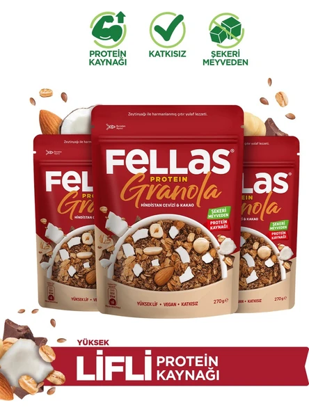 Fellas Protein Granola - Hindistan Cevizi & Kakao (270 g) - 3'lü Paket ürün görseli 1