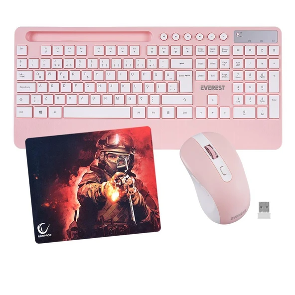 Everest KM-9676 PEMBE Klavye + Mouse + Rampage 300350 35*25cm Mousepad 3lü Set ürün görseli 1