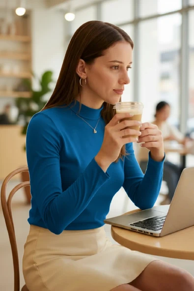 Kadın Modern Stil Mavi Parmak Detaylı Esnek Uzun Kollu Body ürün görseli 1