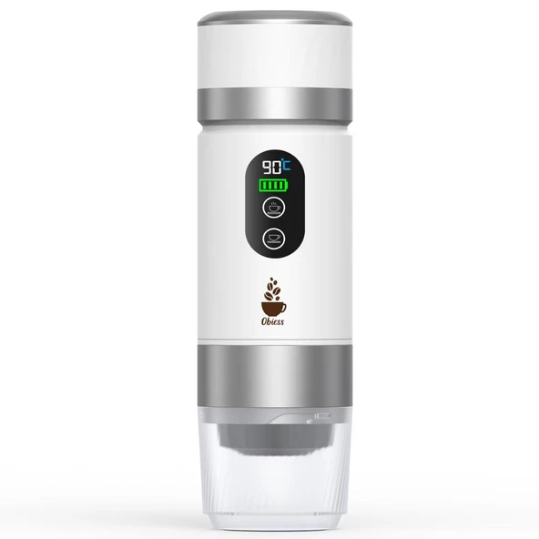 Obıess Taşınabilir Espresso Kahve Makinesi Siyah Şarjlı Kapsül ve Öğütülmüş Kahve ile Uyumlu V3 Beyaz ürün görseli 1