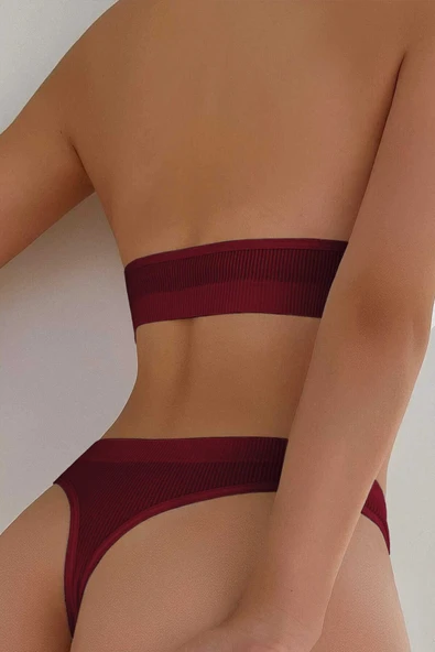 Kadın Kombin Şıklığı Bordo Seamless Tanga Sütyen Takım ürün görseli 1