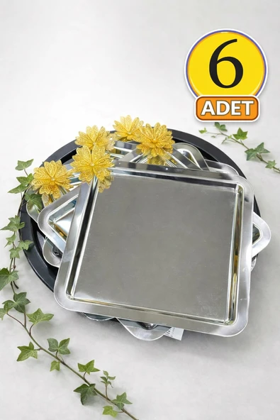 JASPER 6'lı Gold Papatya Detaylı Gümüş Paslanmaz Çelik Sunum Tepsisi Çiçek Aksesuarlı 21 Cm ürün görseli 1