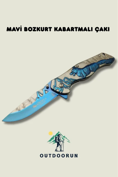 Mavi Bozkurt Kabartmalı Çakı - 20,5 cm ürün görseli 1