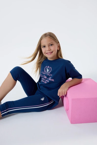 U.S. Polo Assn Kız Çocuk  Kapri Taytlı 2'li Takım Koyu İndigo ürün görseli 1