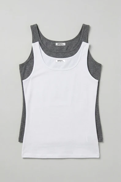 Defy’s Kadın Doğal Pamuklu Regular Fit Günlük Geniş Askılı Basic Tişört 2’li Set ürün görseli 1