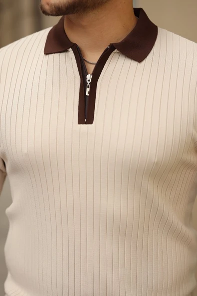 Erkek Modern Stil Kol Ve Yaka Detaylı Uzun Kollu Triko ürün görseli 1