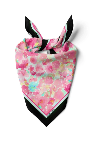 Kadın Pembe Çiçek Desenli 50x50 Bandana HYL DG01587-22 ürün görseli 1