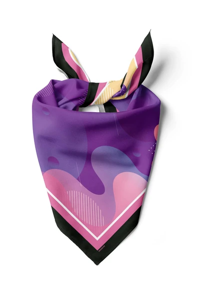 C77 Kadın Mavi Soyut Desenli 50x50 Bandana DG01681-22 ürün görseli 1