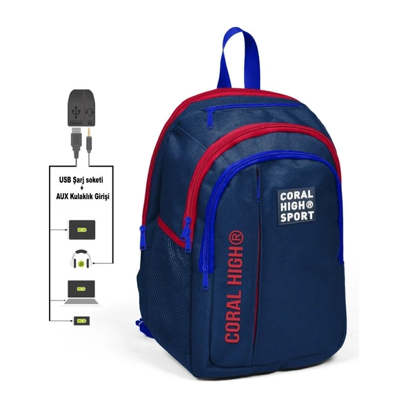 Yaygan Coral High Sport Beş Gözlü Lacivert Okul ve Günlük Sırt Çantası Laptop+Tablet Bölmeli 23242 ürün görseli 1
