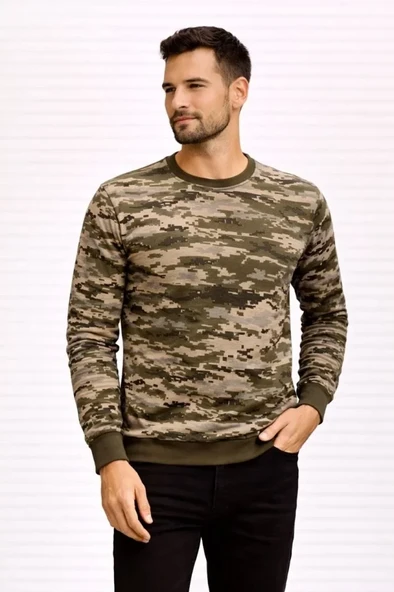 Desenli Erkek Günlük Stil Kamuflaj Kamuflaj 2 İplik 4 Mevsim Uzun Kollu Bisiklet Yaka Sweatshirt ürün görseli 1