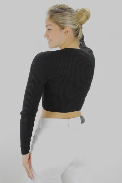 Kadın Modern Stil Crop Triko Siyah ürün görseli 1