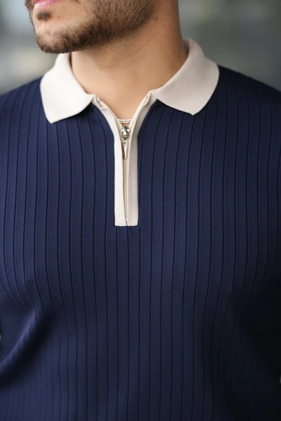 Erkek Modern Stil Kol Ve Yaka Detaylı Uzun Kollu Triko ürün görseli 1
