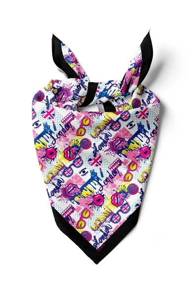 V28 Kadın Pembe Mavi London Desen Desenli 50x50 Bandana HYL DG0774-22 ürün görseli 1