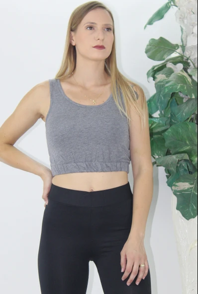 Kadın Modern Stil Beli Lastikli Crop Gri - Lks2907.022 ürün görseli 1