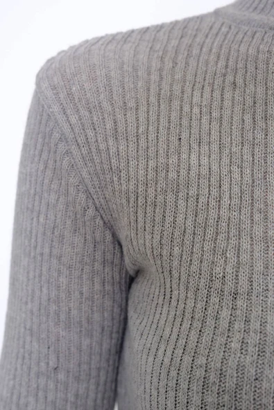 Kadın Modern Stil Yarım Balıkçı Crop Triko Gri ürün görseli 1