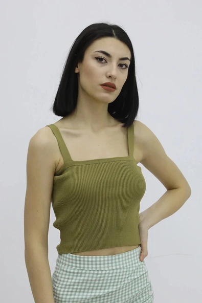 Kadın Modern Stil Askılı Triko Haki - P-019917 Büstiyer ürün görseli 1
