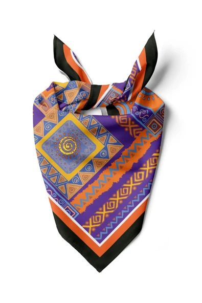 H19 Kadın turuncu etnik desenli 50x50 Bandana ürün görseli 1