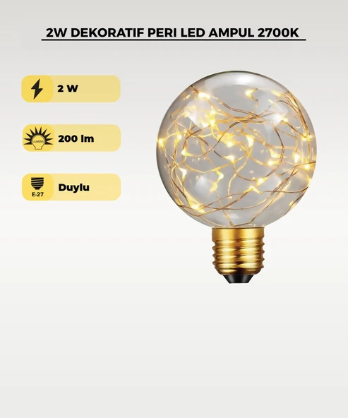 2W Dekoratif Peri LED Ampul  2700K– Globe Tasarım Şeffaf Ambiyans Aydınlatma Ampulü ürün görseli 1