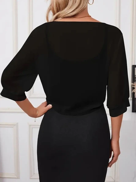 Kadın Şehir Stili Truvakar Kol önden Bağlamalı Kısa şifon Bolero Ceket ürün görseli 1