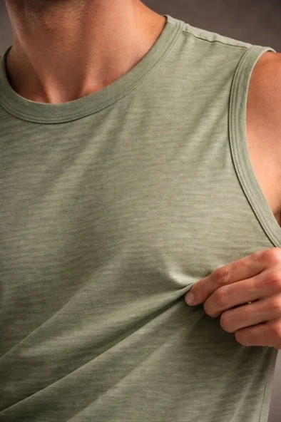 Erkek Mint Yeşili Flamlı Kumaş Sıfır Kolsuz Basic Spor Üst, Günlük Ve Fitness Kullanımına Uygun Atlet ürün görseli 1