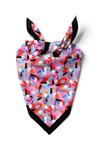 B39 Kadın Çok Renkli Fırça Efekli Desenli 50x50 Bandana HYL DG0758-22 ürün görseli 1