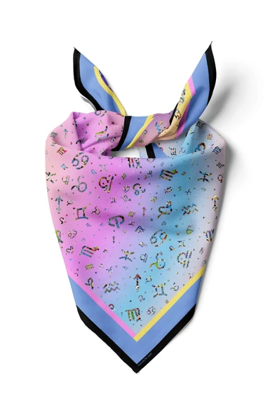 G28 Kadın Mavi Number Desenli 50x50 Bandana HYL DG01418-22 ürün görseli 1