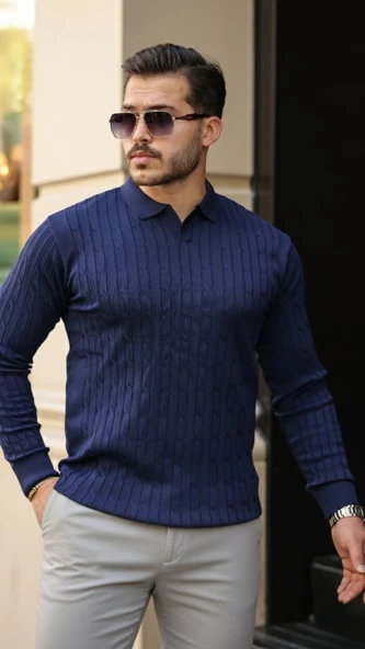 Desenli Erkek Modern Stil Saç örgü Uzun Kollu Triko ürün görseli 1