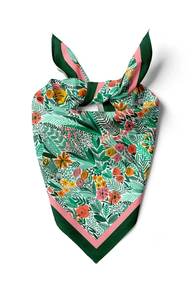 A44 Kadın Yeşil Greenery Desenli 50x50 Bandana HYL DG0720-22 ürün görseli 1
