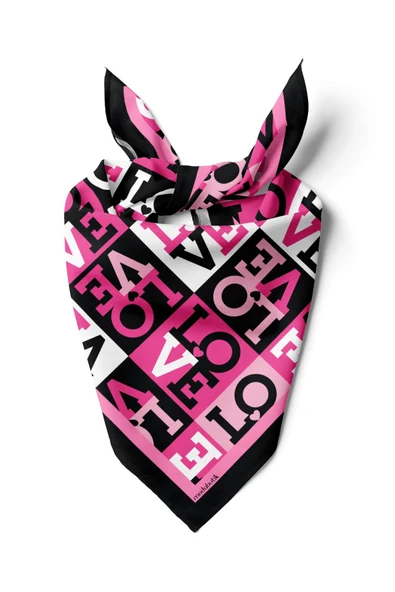 B87 Kadın Siyah Pembe Love Desenli 50x50 Bandana HYL DG0847-22 ürün görseli 1