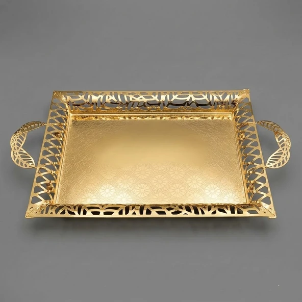 Gold Renk Ayaklı Tepsi Orta Boy Lkm-481 Gold - Lüks Sunum Tepsisi ürün görseli 1