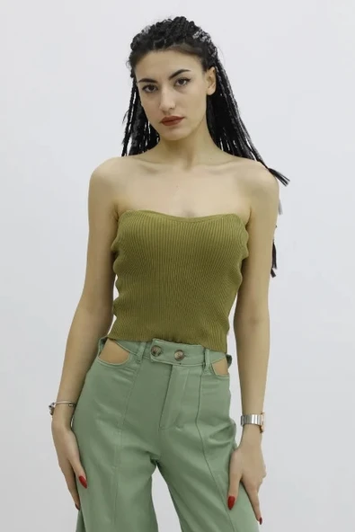 Kadın Modern Stil Likralı Triko Haki - P-019895 Büstiyer ürün görseli 1