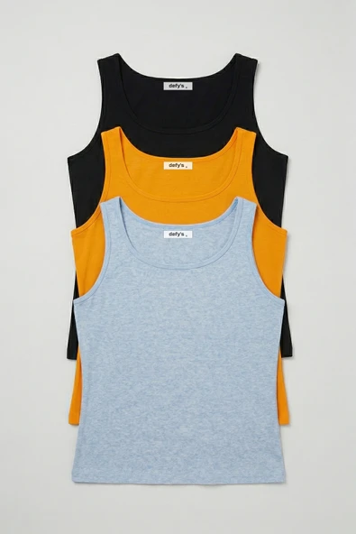 Defy’s Kadın Doğal Pamuklu Regular Fit Günlük Geniş Askılı Basic Tişört 3’lü Set ürün görseli 1