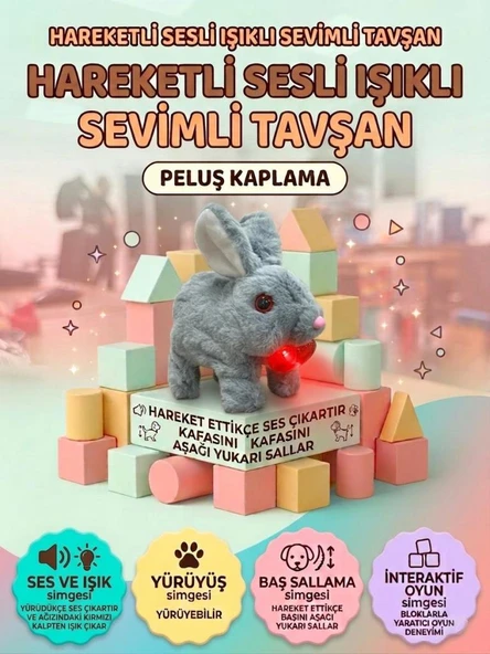 Kalp Detaylı Sevimli Arkadaşım Tavşan: Sesli Yürüyen Hareketli Eğitici Oyuncak Peluş ürün görseli 1