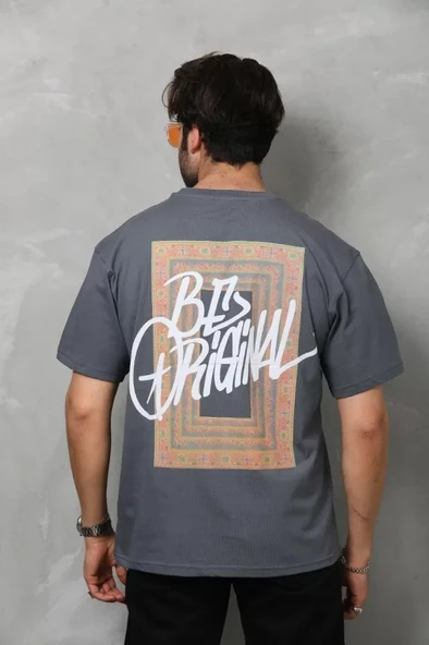 Baskılı Unisex Günlük Stil Füme Rengi Eskitme Efektli Modern Oversize Tişört ürün görseli 1