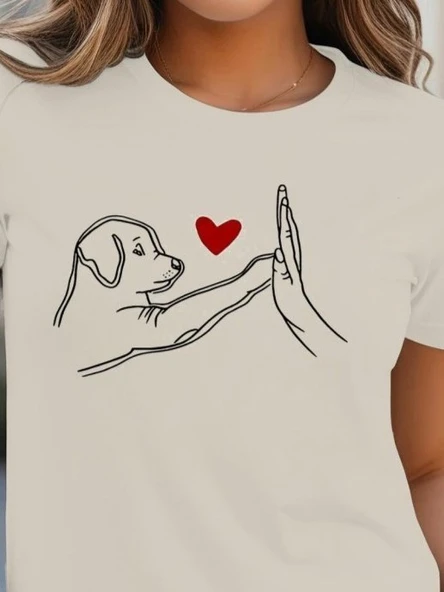 Baskılı Kadın Zarif Dokunuş Kısa Kollu Bisiklet Yaka Köpek Viskon Bluz ürün görseli 1