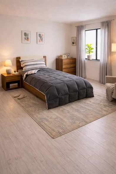 Sherpa Peluş Tek Kişilik Lastikli Çarşaflı Comforter Set Antrasit ürün görseli 1