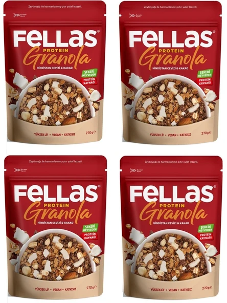 Fellas Vegan Protein Granola Hindistan Cevizi & Kakao 270 gr x 4 Adet ürün görseli 1